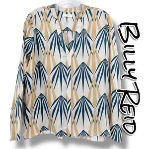 Billy Reid Silk Geometric Art Deco Blouse Made in Italy Luxury Womens Size Small